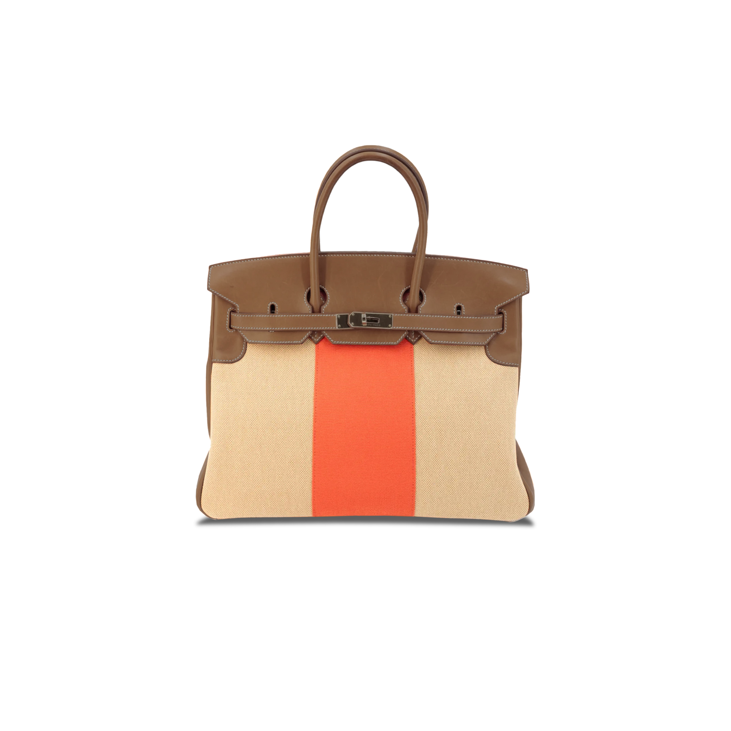 H**mes master birkin 30 swift leather canvas with orange and golden brown gold buckle h082686ck21 (30*23*15cm)